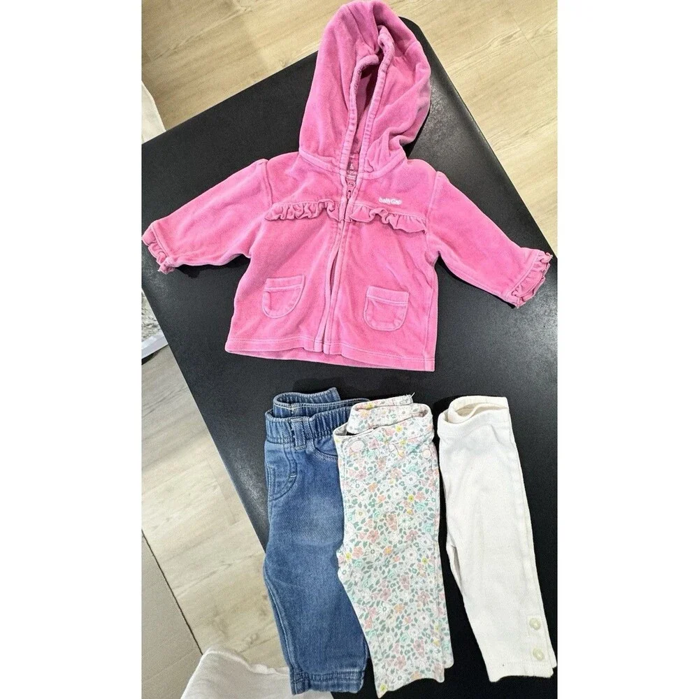 Gap Baby Girls 4-Piece Outfit Set 3-6M Pink Hooded Zip Jacket + Jeans + Pants